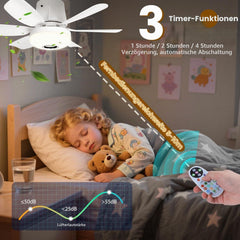 Plafondventilator met verlichting en afstandsbediening, E27, met luidsprekers, dimbare ventilatorlamp, led, 3000-6500 K, RGB-sfeerverlichting en timer, stil voor slaapkamer en woonkamer