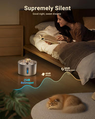 Kattenfontein van roestvrij staal, 2,2 l, superstille drinkfontein voor katten met kabel, eenvoudig te reinigen, kattendrinkfontein met viervoudig filtersysteem en ledlicht, met 6 actieve •