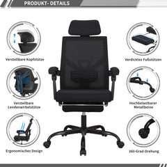 Ergonomische Bureaustoel -  Office Chair - Gamestoel - Volwassenen - Zwart - UEV