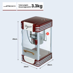 Jago® Popcornmachine retro - 60 l/h, 200 g/10 min, roestvrijstalen pot, voor zoute popcorn - jaren 50-look, professionele popcornmaker, bereider, automaat