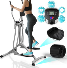 Physionics Crosstrainer met lcd-display, voor thuis, met hartslagsensor en buikondersteuning, hometrainer stepper, cardio-trainer, nordic-walker