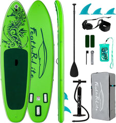 FEATH-R-LITE Opblaasbaar stand-up paddleboard, SUP met paddleboard, accessoires, multifunctionele paddleboards, antislip deck design voor volwassenen en jongeren, groen