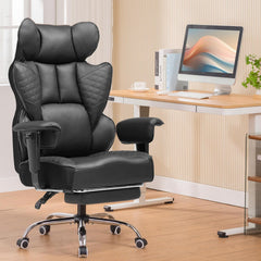 COMHOMA Gamingstoel, ergonomische bureaustoel, bureaustoel met verstelbare armleuningen, pocketvering lendensteun voor grote en hoge personen, 150 kg, breed zitvlak, zwart