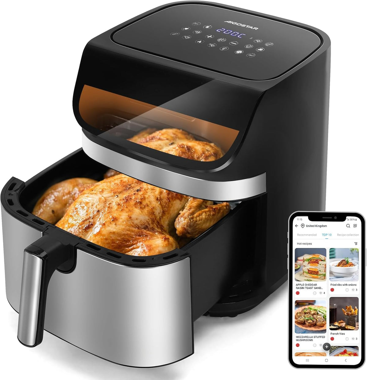 Airfryer XXL - heteluchtfriteuse - 8.8L - 2200W - Zwart
