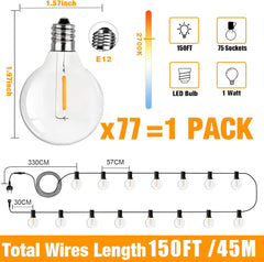 Led Lichtsnoer Buiten,45 Meters Lichtslinger Verlichting met 75+2 G40 Led Lampen, IP45 Waterdicht Lichtketting Gloeilamp Buiten Outdoor Lichterketting voor Patio, Terras, Tuin, Feest