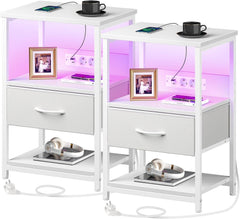 Nachtkastje - Bijzettafel - Set van 2 - Opbergkastje - 60x40x30 cm - Wit - Rolanstar
