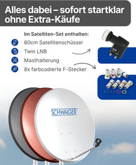 SCHWAIGER Satellietschotel complete set, Ø 60 cm staal offset antenne, rood