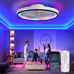 Sofucor Plafondventilator met verlichting en afstandsbediening, 45,7 cm (18 inch), slimme plafondventilator, laag profiel, RGB LED plafondventilator, vlakke plafondventilator