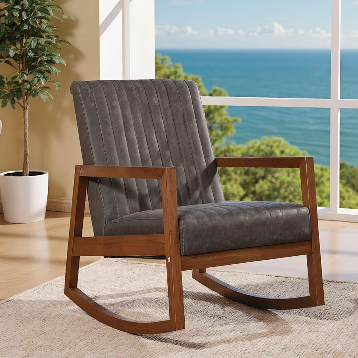 Schommelstoel - Fauteuil met armleuning - Relaxfauteuil - Relaxstoel - Grijs - Chairus