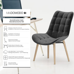 Eetkamerstoelen - Set van 6 - Fluweel - Donkergrijs - MIADOMODO®