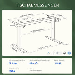 Zit sta bureau - Elektrisch - Verstelbaar - Bureauframe - Cremewit - E1-PRO - FLEXISPOT