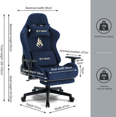 Ergonomische Bureaustoel -  Office Chair - Gamestoel - Volwassenen - Navyblauw - SYMINO