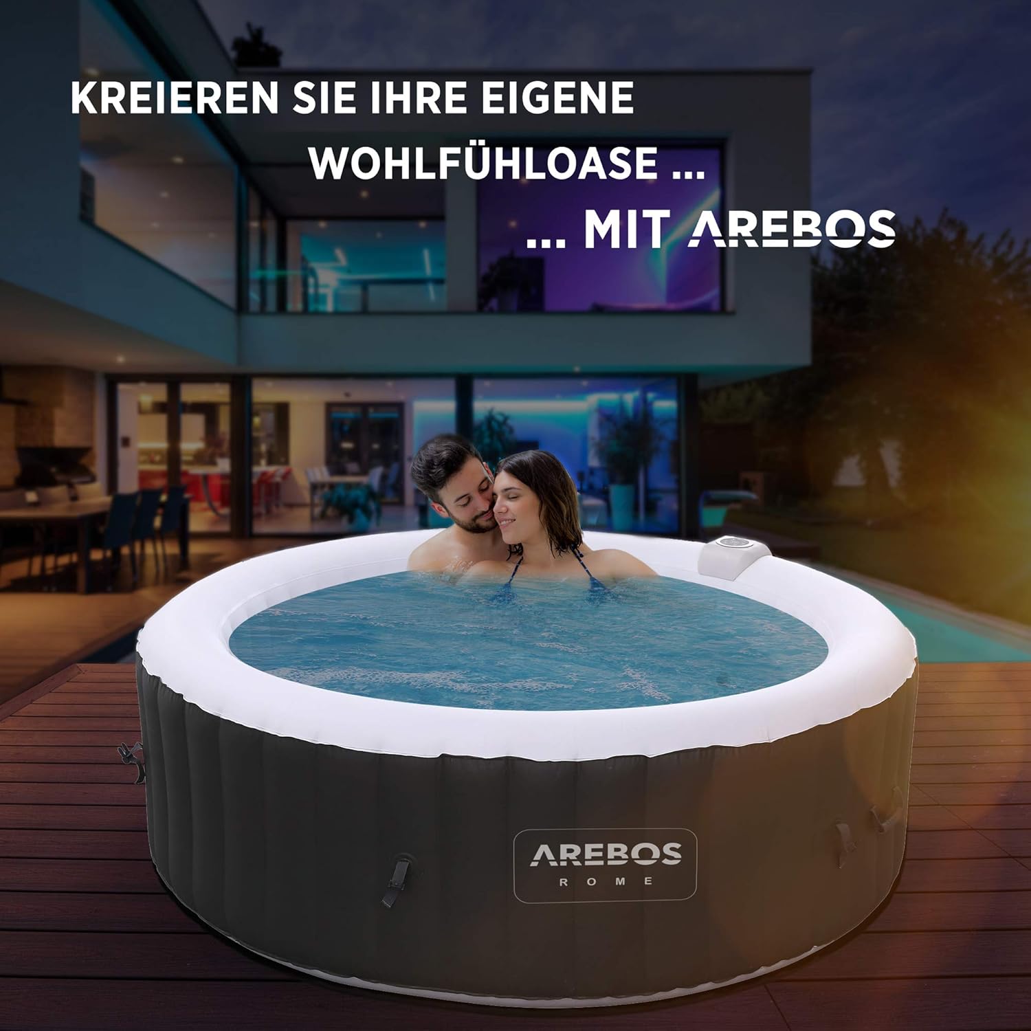 Arebos Comfort-set met 2 nekkussens + bekerhouder voor whirlpool, wit, 100% waterdicht, ergonomisch gevormd, PU-schuim