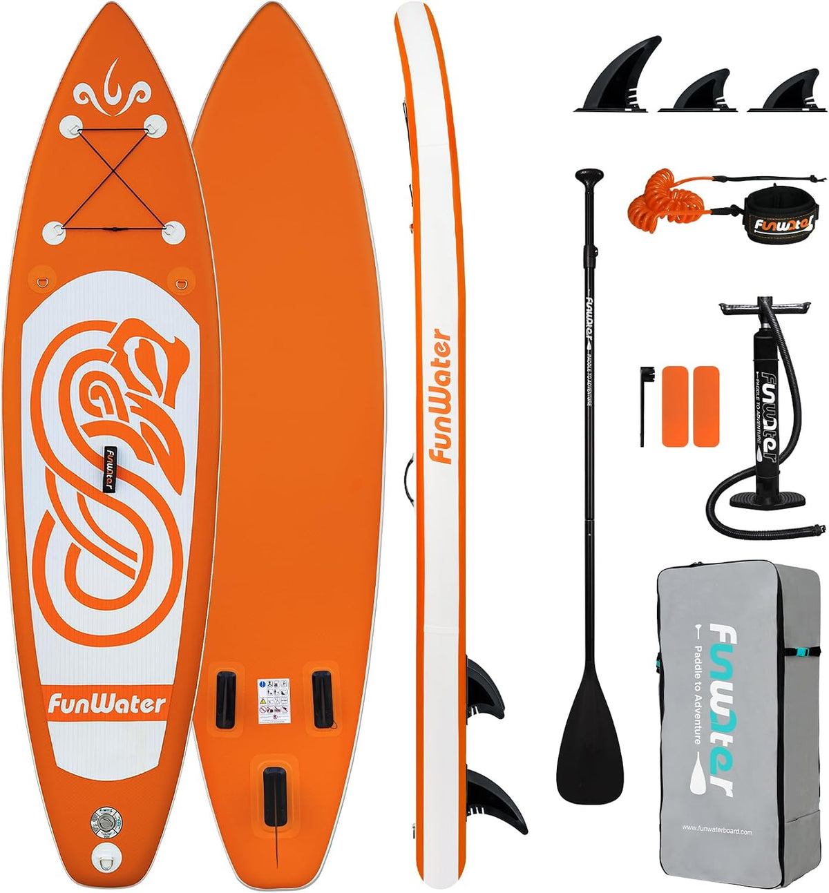 FunWater Opblaasbaar stand-up paddleboard, 305 x 78 x 15 cm, complete accessoires, verstelbare peddel, pomp, kajakzitting, SUP-reisrugzak, linnen, waterdichte tas, tot 136kg draagkracht
