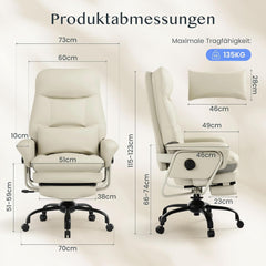 FLEXISPOT 180° verstelbare bureaustoel met voetensteun, 160° ligfunctie, kattenkrasbestendig kunstleer, ideaal voor werken, ontspannen en middagslaap, beige