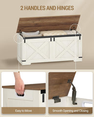 Hzuaneri SB10914X Schoenbank, zitbank met opbergruimte, 2 stevige scharnieren, opbergkast, schuurstijl, 40 x 109 x 48,5 cm, voor entree, slaapkamer, wit/bruin