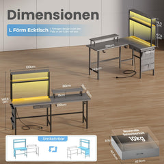 Gaming bureau - Gaming desk - Gaming tafel - 170x100 cm - Grijs - HLONONE