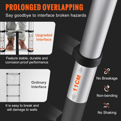 VEVOR Telescopische ladder van aluminium, uittrekbaar, hoogte max. 3,2 m, draagbaar 8,2 kg, uittrekbare ladder van aluminium, draagbaar, ruimtebesparend, maximale draagkracht 170 kg voor reparaties