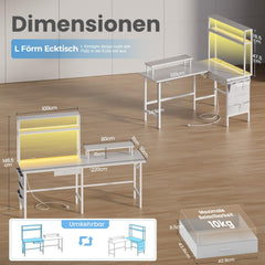 Gaming bureau - Gaming desk - Gaming tafel - 170x100 cm - Wit - HLONONE
