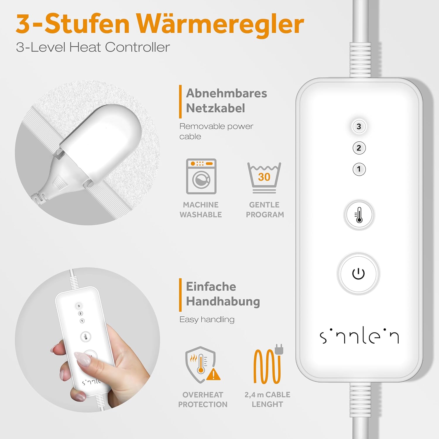 Sinnlein® Elektrische deken - Warmtedeken - 190x80cm - Wit
