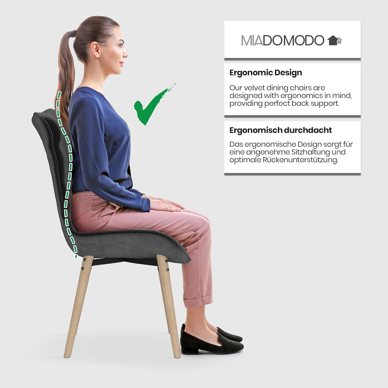 Eetkamerstoelen - Set van 6 - Fluweel - Donkergrijs - MIADOMODO®