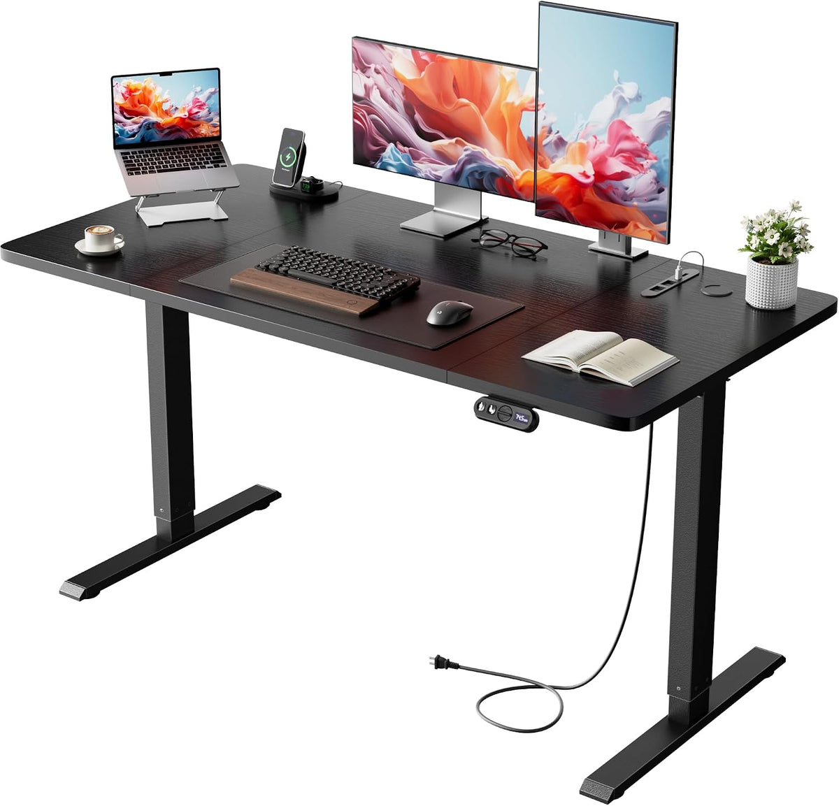 SOLAVERO Elektrisch bureau (140 cm), hoogteverstelling: 72 - 117 cm, draagvermogen: 70 kg, zwart