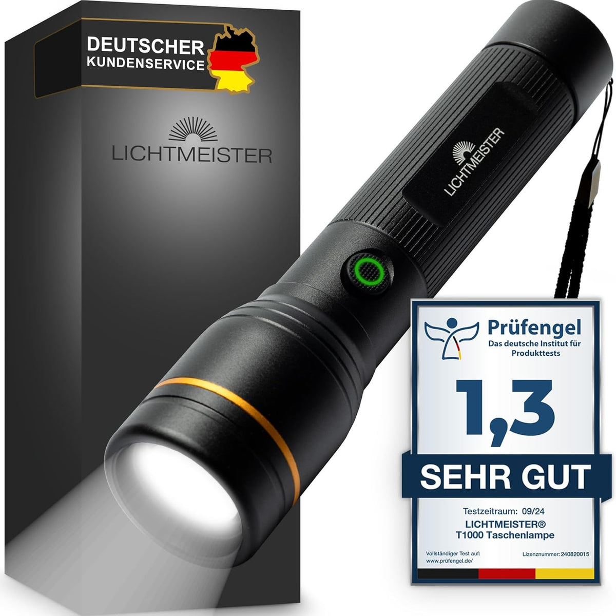 Zaklamp LED - Oplaadbaar - 1000 Lumen - Zwart - Lichtmeister