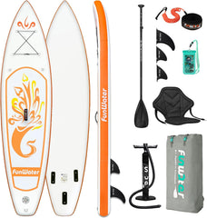 FunWater opblaasbaar stand-up paddleboard 305 x 78 x 15 cm, compleet met verstelbare peddel, pomp, kajakzitje, SUP-reisrugzak, kabel, waterdichte tas, draagvermogen tot 136kg