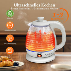 Waterkoker glas - met LED - 1L - 2200W - Wit - Taylor Swoden