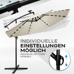 Tillvex® LED Parasol - Zweefparasol - Ø300cm - 360° Draaibaar - Beige