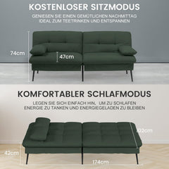 Slaapbank 2 persoons - Logeerbed - Bedbank - 174x51x72 cm - Groen - COMHOMA