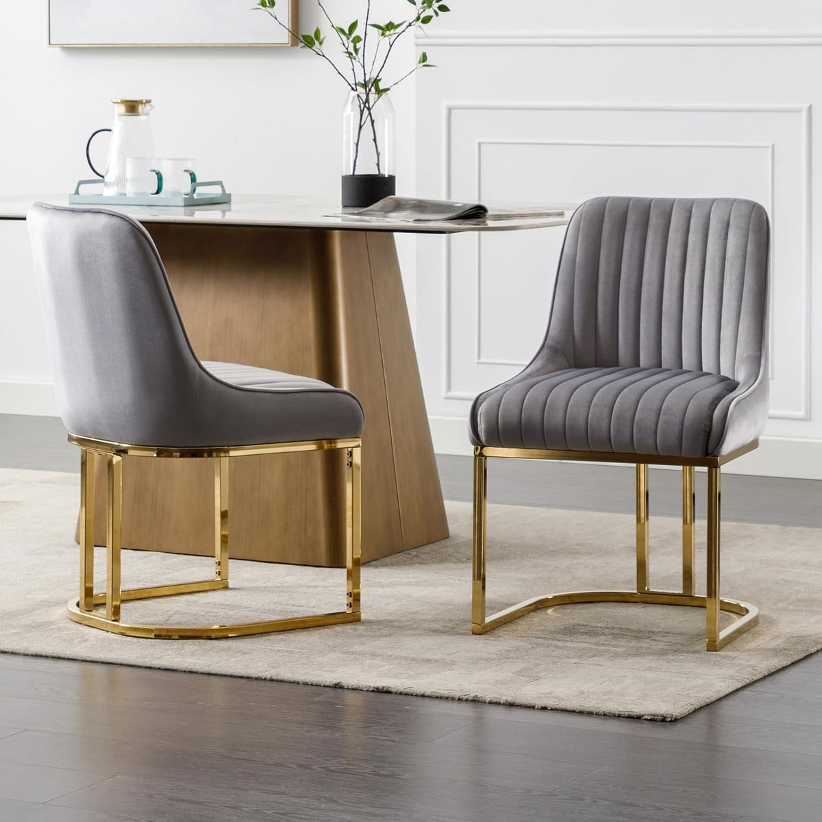Eetkamerstoelen - Set van 2 - Met Rugleuning - Fluweel - Grijs - Chairus