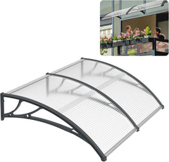 YARDIN Luifel 200x100 cm voor huisdeur, dak van polycarbonaat en aluminium, bescherming tegen weersinvloeden, voor deur- en ingangsdeur, grijs
