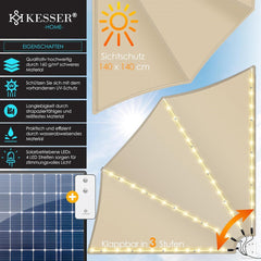 KESSER® opvouwbaar balkonscherm - LED - 140x140cm - Beige