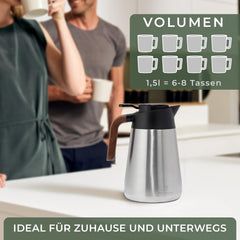 WALDWERK Thermoskan (1,5 L) - koffiepot van dubbelwandig 304 roestvrij staal - isoleerkan met druppelvrije schenktuit - koffiepot Thermo