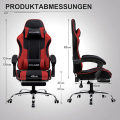 GTPLAYER Gaming stoel, stof, bureaustoel, massage gamingstoel, ergonomische gamerstoel met voetensteun, gevoerde gamingstoel, draaistoel, 150 kg, rood - GT800A