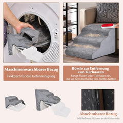 COSTWAY Hondentrap, 5 + 3 treden, antislip hondentrede, schuim, 30+20 kg belastbaar, huisdiertrap voor honden en katten, afneembaar, hondentrap voor bank, bed, wasbare hoes, grijs