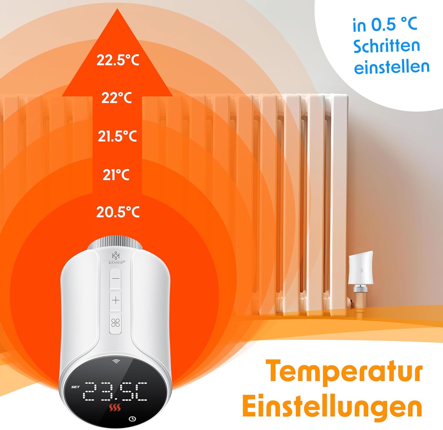 KESSER® Radiatorthermostaat, wifi, verwarmingsthermostaat, wifi met Smart Home App bediening, thermostaat Alexa, Google Assistant met 6 radiatorventielen, energie en kosten besparen