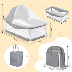 Ezebaby Kinderreisbed, babybed, klein, inklapbaar, uitgerust met opbergtas, muggennet en speelgoed, geschikt voor baby's van 0-5 maanden, grijs