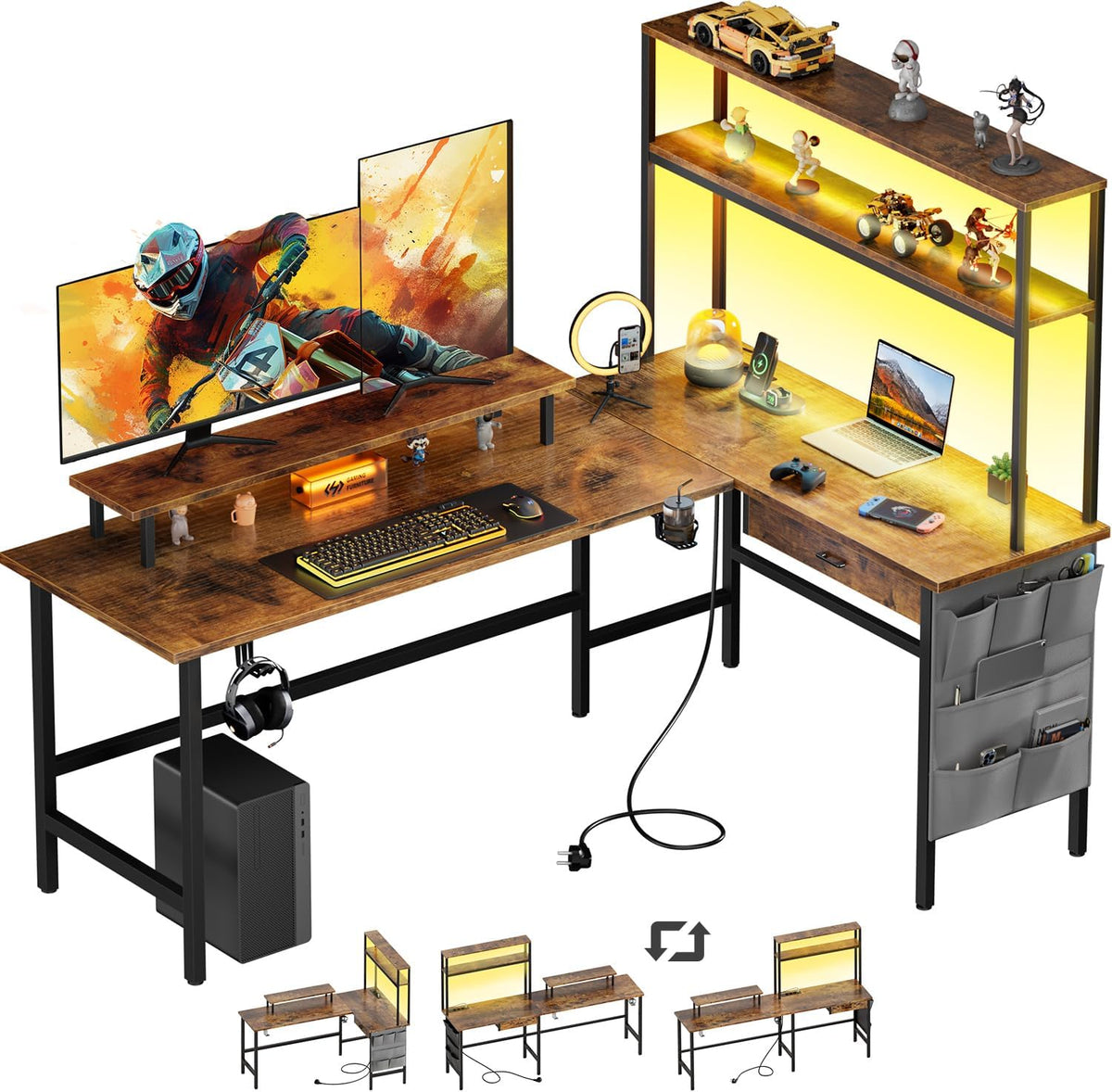 Gaming bureau - Gaming desk - Hoekbureau - 150x100 cm - Bruin - HLONONE
