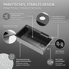 Spoelbak - Wasbak - Keuken - RVS - 80x46 cm - Antraciet - ML-Design
