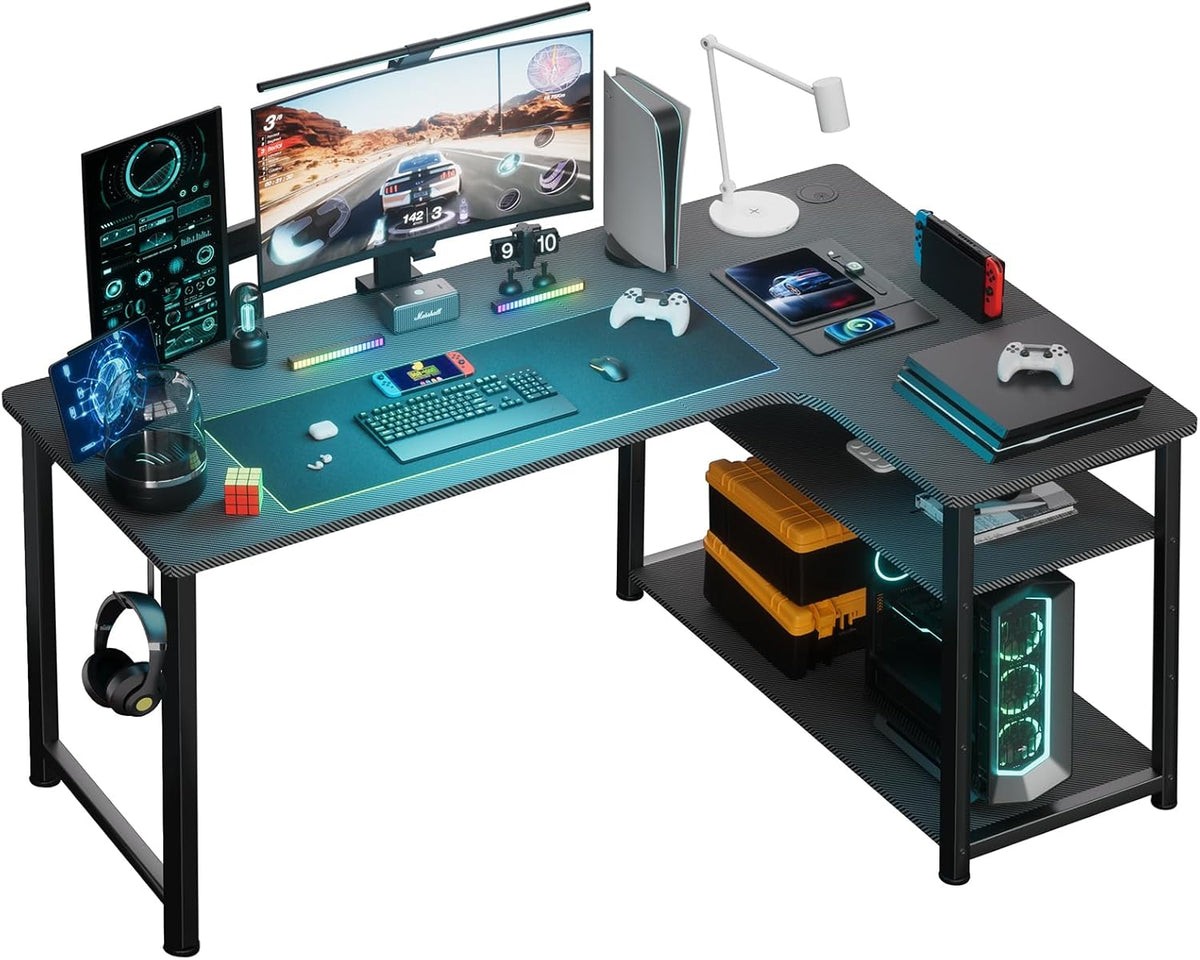 COMHOMA Schrijftafel met plank, hoekbureau, computertafel, L-vorm, pc-tafel voor kantoor, thuiskantoor, 100cm
