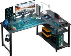 COMHOMA Schrijftafel met plank, hoekbureau, computertafel, L-vorm, pc-tafel voor kantoor, thuiskantoor, 100cm
