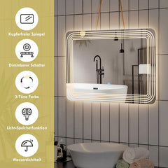 COSTWAY Badkamerspiegel met ledverlichting en anticondens-spiegelverwarming, wandspiegel, dimbaar, 3000-6500 K (70 x 50 cm, golf)