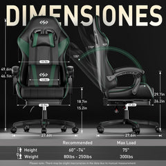 Ergonomische Bureaustoel -  Office Chair - Gamestoel - Volwassenen - Zwart/Groen - HLDIRECT