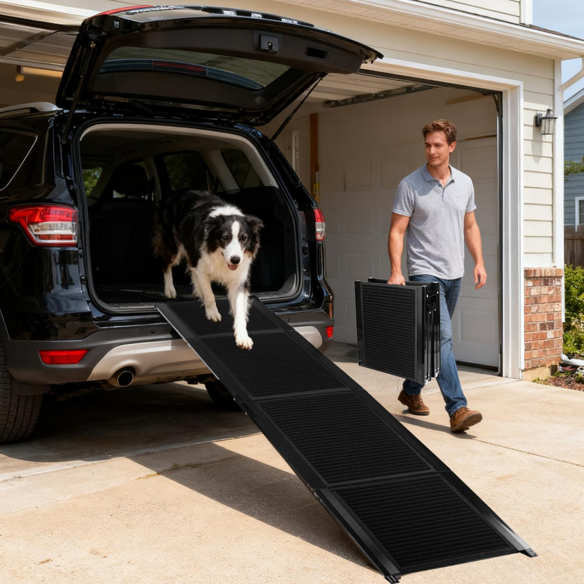 Hondenhelling voor de auto, inklapbaar, 170 cm, inklapbare hondenhelling met antislip oppervlak, hondenhelling voor SUV, vrachtwagen en outdoor trappen, stabiele helling voor grote en - Nobleza