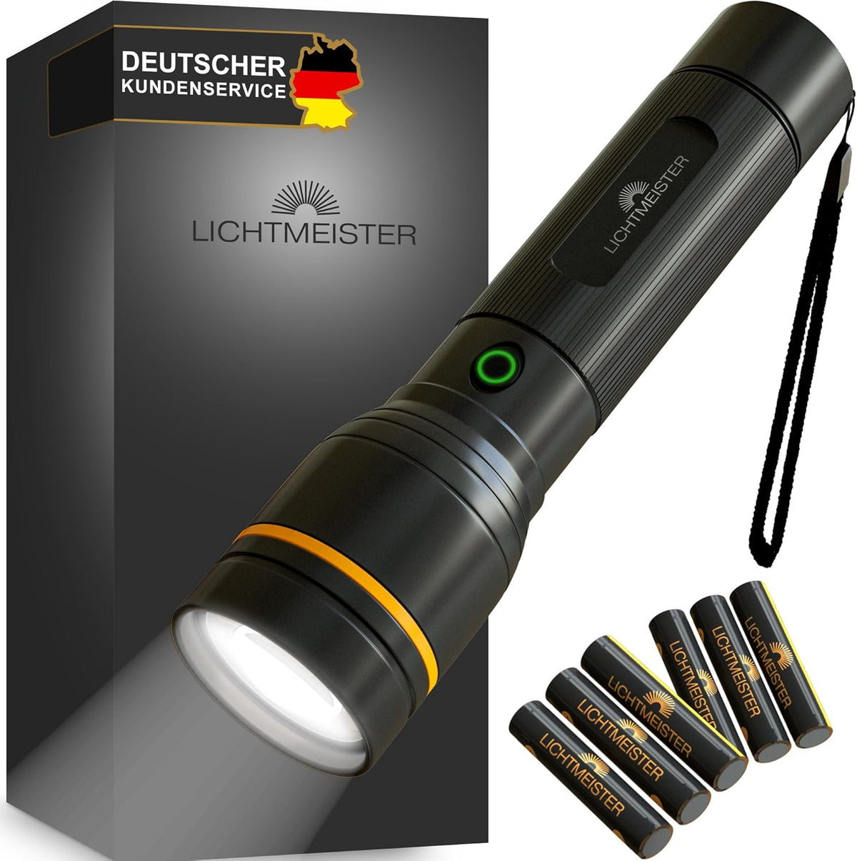 Zaklamp LED - Oplaadbaar - 500 Lumen - Zwart - Lichtmeister •