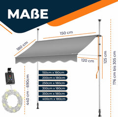 Klemluifel - Balkon luifel - Verticale luifel - 400 cm - Grijs - KESSER®