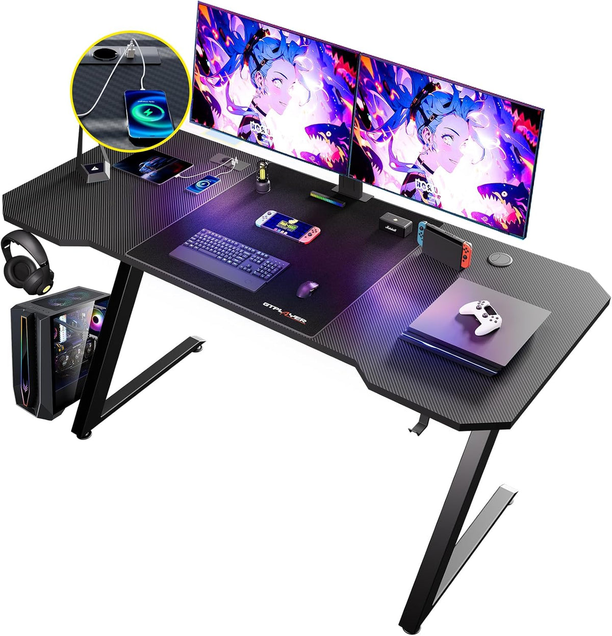 Gaming bureau - Gaming desk - Gaming tafel - 120x60 cm - Zwart - GTPLAYER