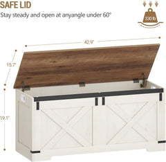Hzuaneri SB10914X Schoenbank, zitbank met opbergruimte, 2 stevige scharnieren, opbergkast, schuurstijl, 40 x 109 x 48,5 cm, voor entree, slaapkamer, wit/bruin